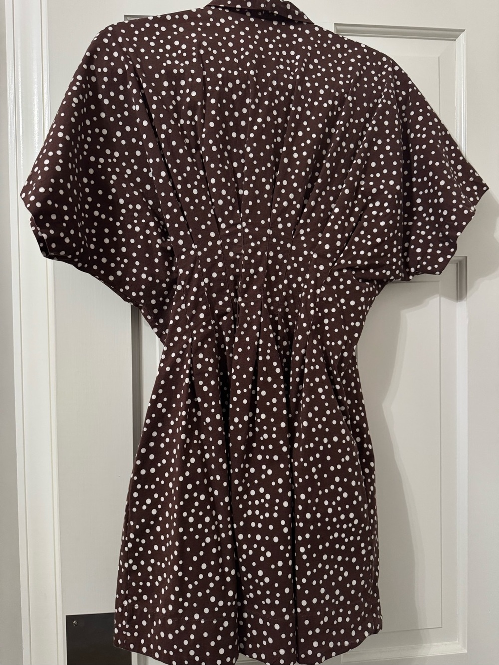 Anthropologie Exquise Tobie Brown Polka Dot Short-Sleeve Dress - Brown - Size M - Picture 6 of 9